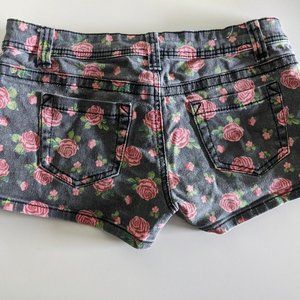 Denim Grey Pink Rose Shorts